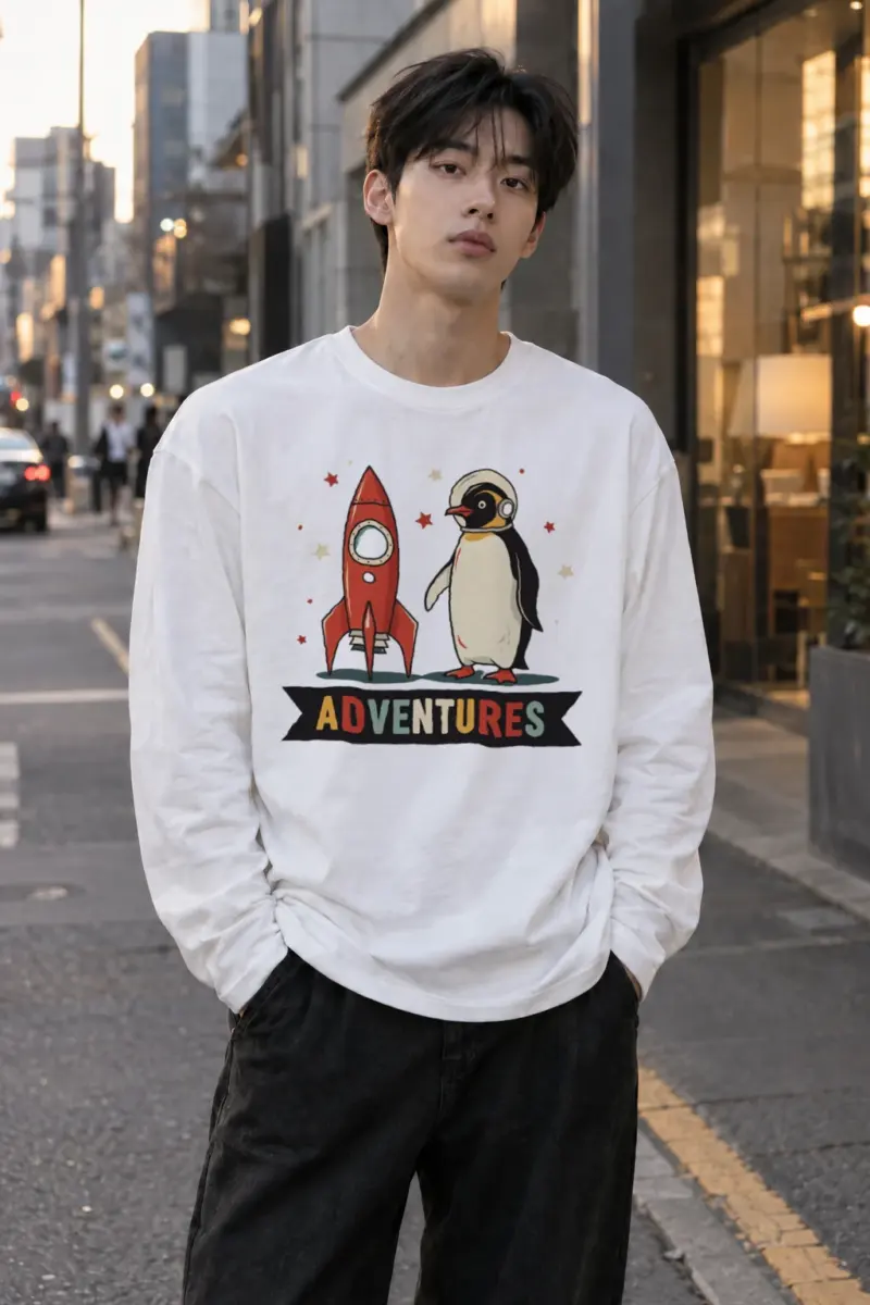 "Adventures Rocket Penguin" Unisex Longsleeve T-shirt | Gildan 2400