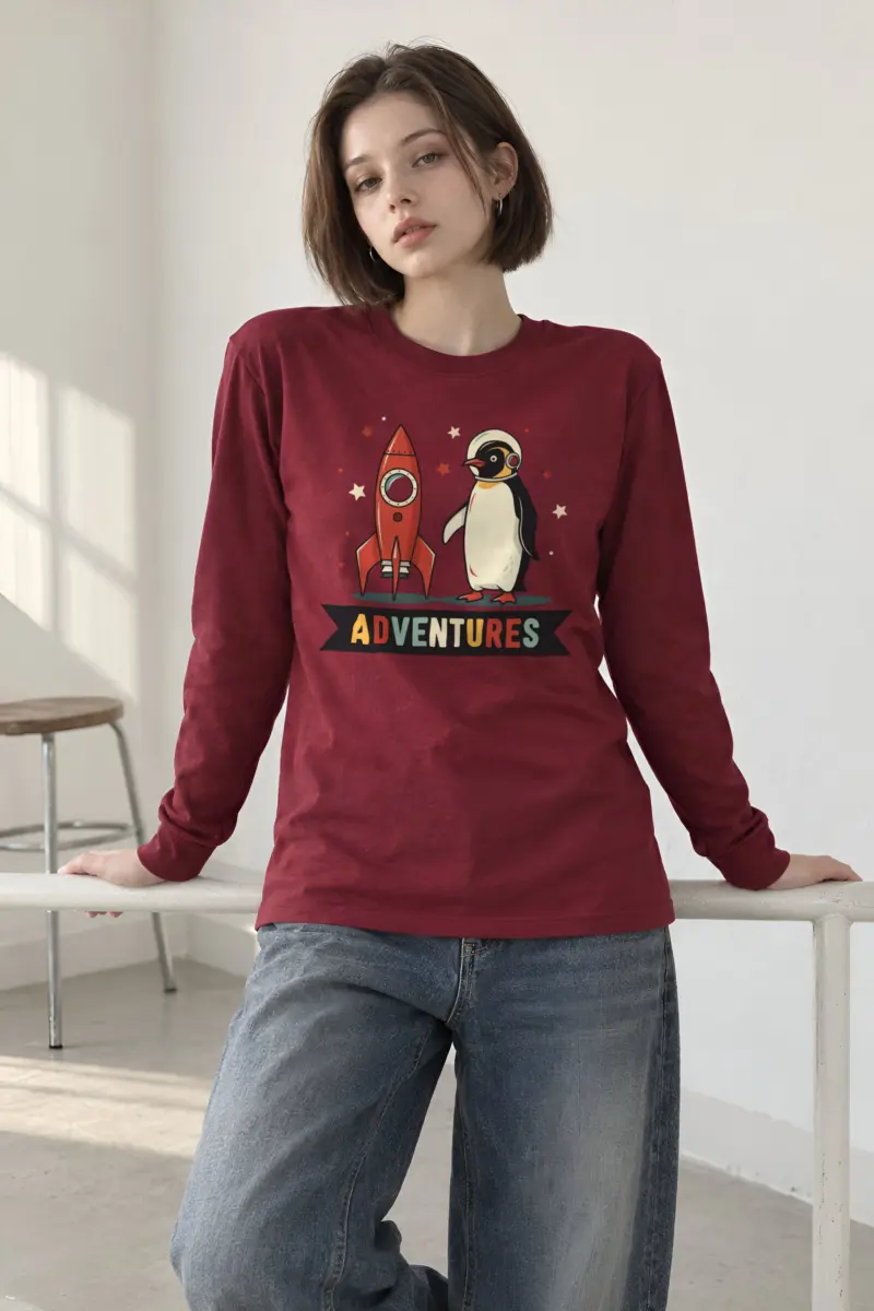 "Adventures Rocket Penguin" Unisex Longsleeve T-shirt
