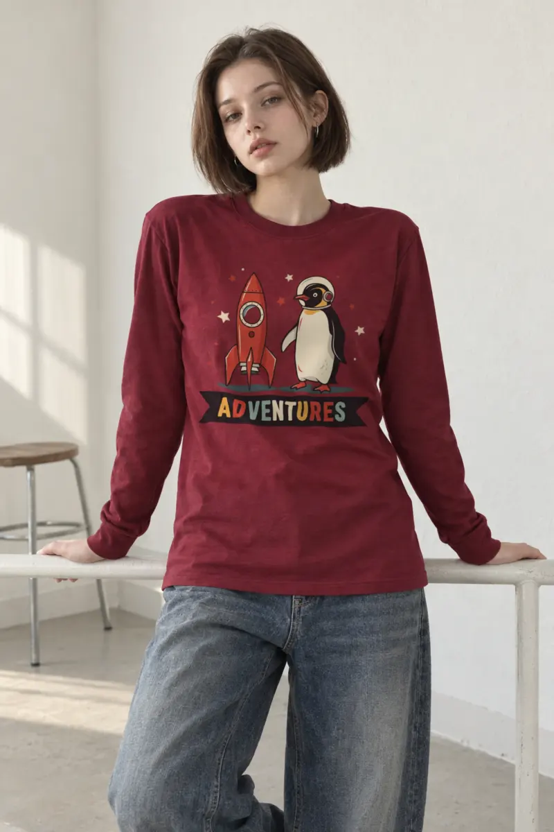 "Adventures Rocket Penguin" Unisex Longsleeve T-shirt