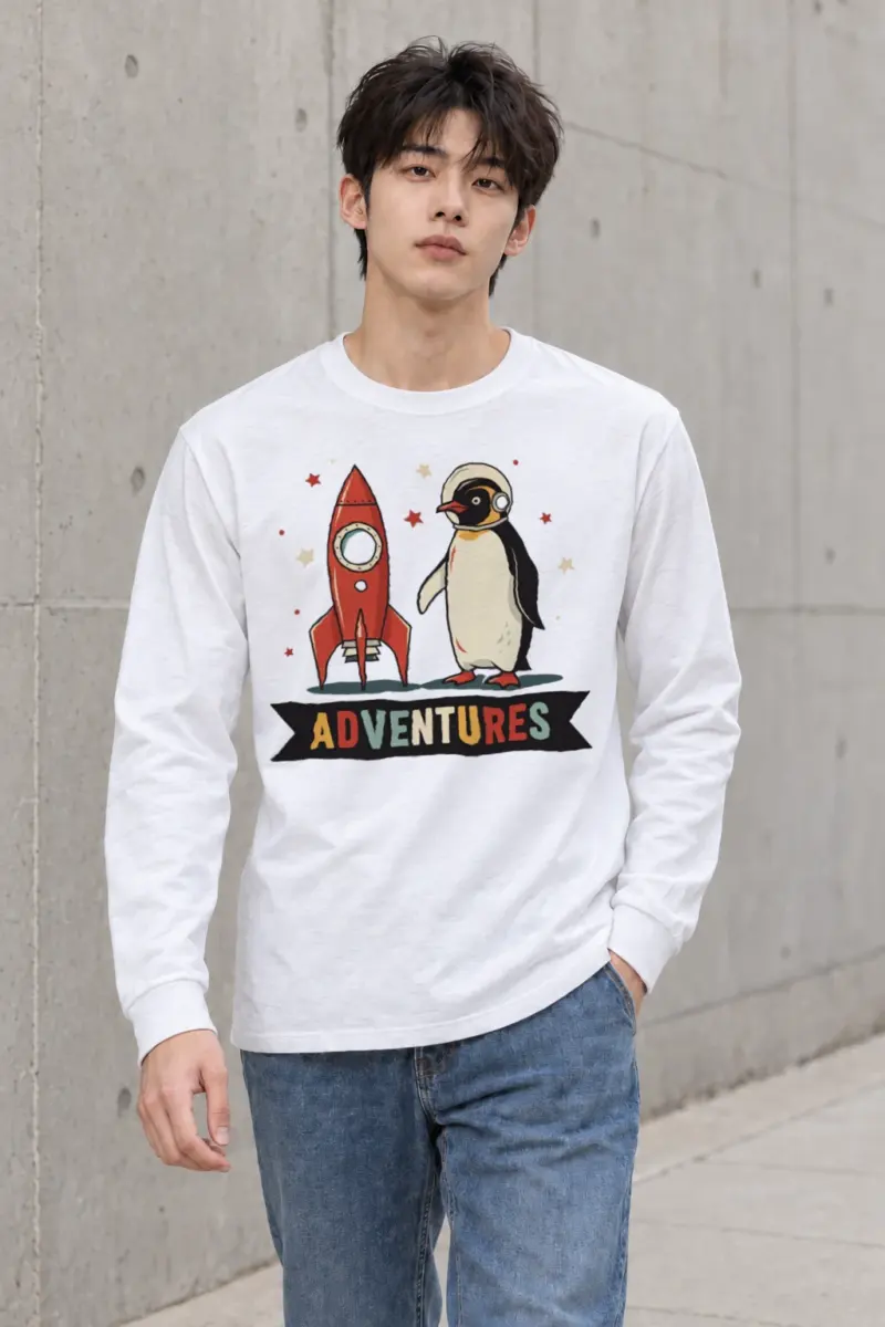 "Adventures Rocket Penguin" Unisex Longsleeve T-shirt | Gildan 2400