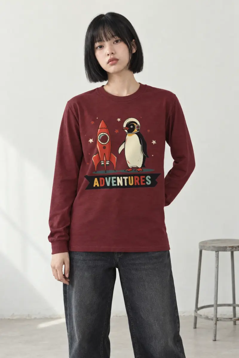 "Adventures Rocket Penguin" Unisex Longsleeve T-shirt