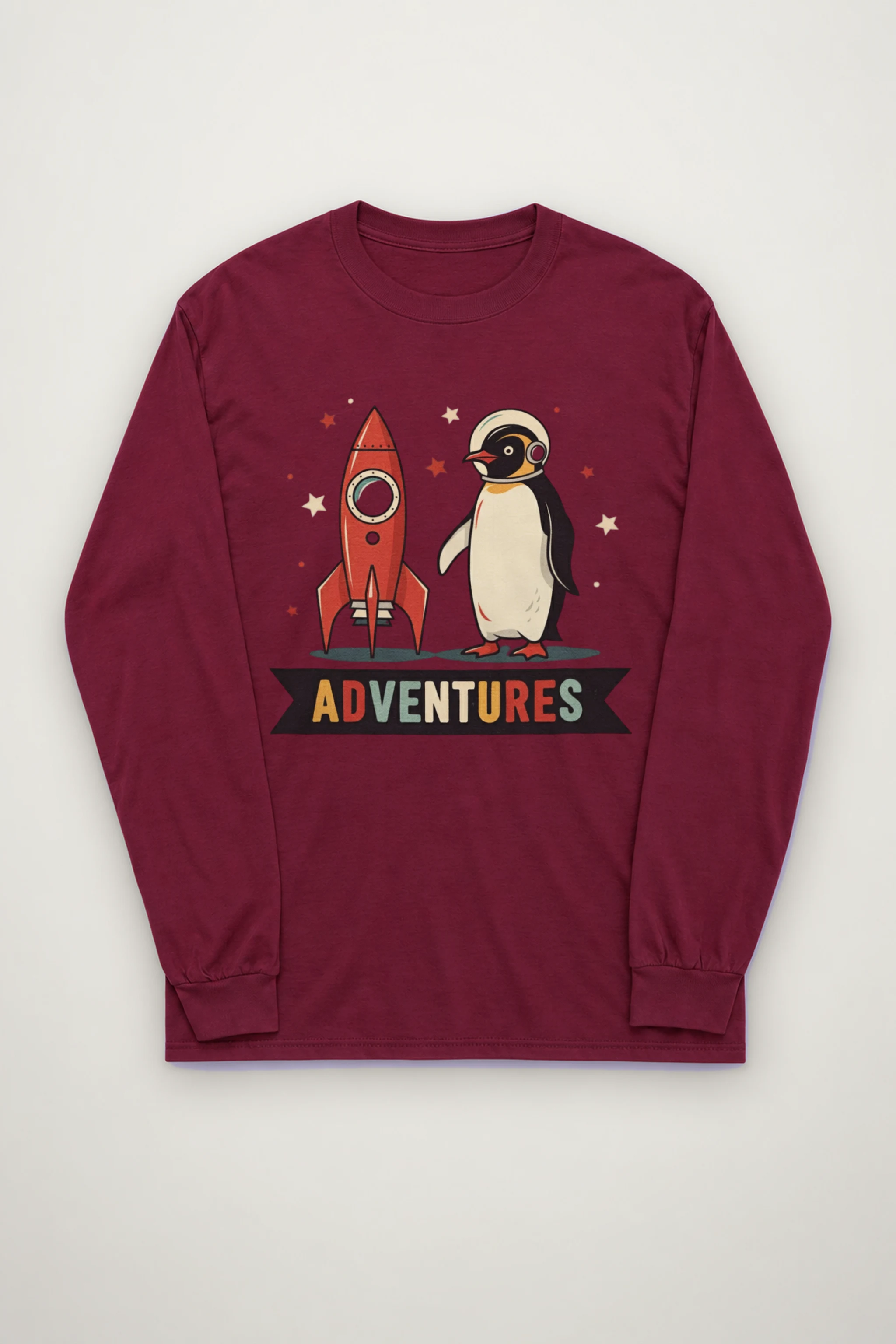 "Adventures Rocket Penguin" Unisex Longsleeve T-shirt