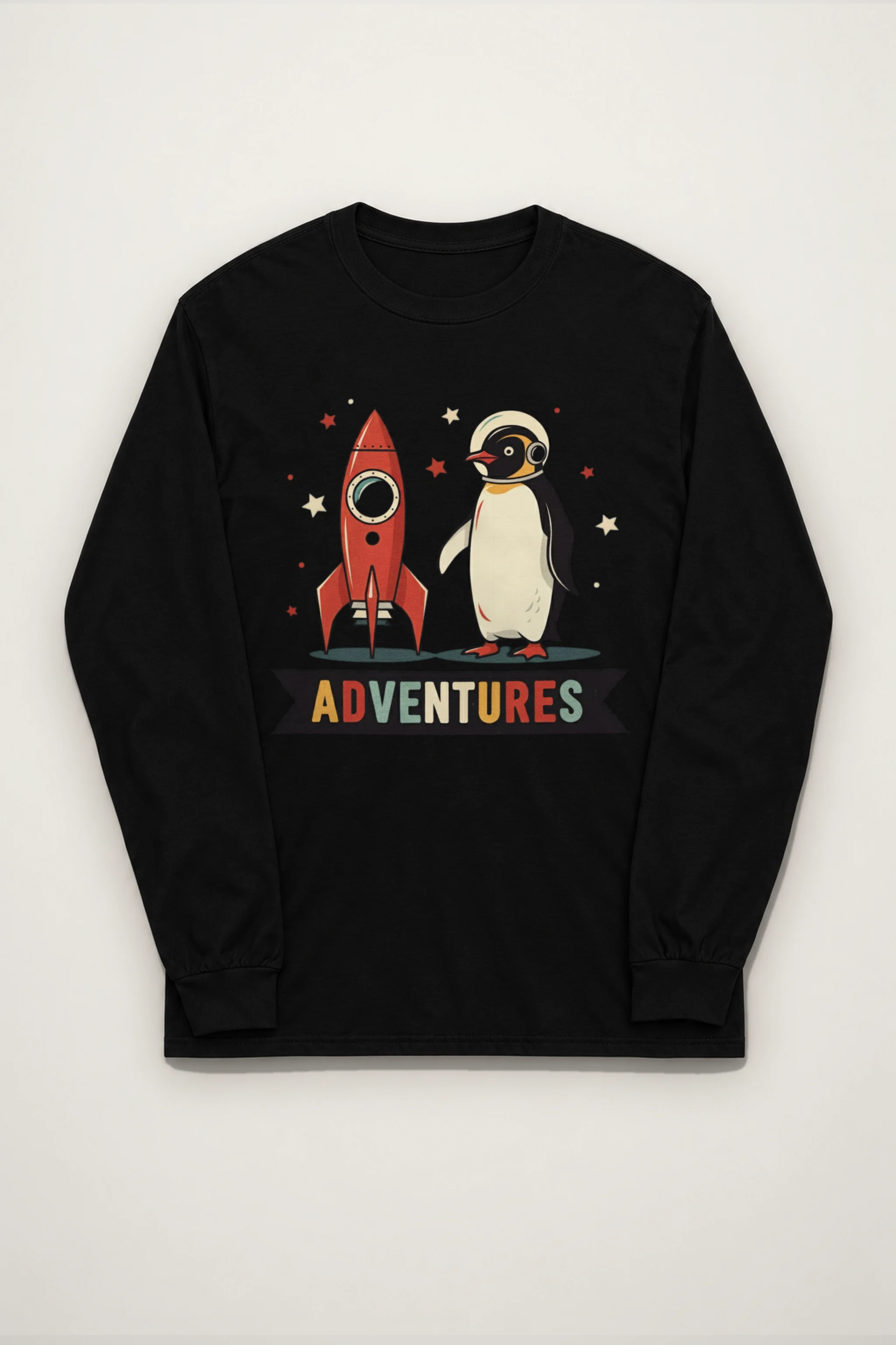 "Adventures Rocket Penguin" Unisex Longsleeve T-shirt
