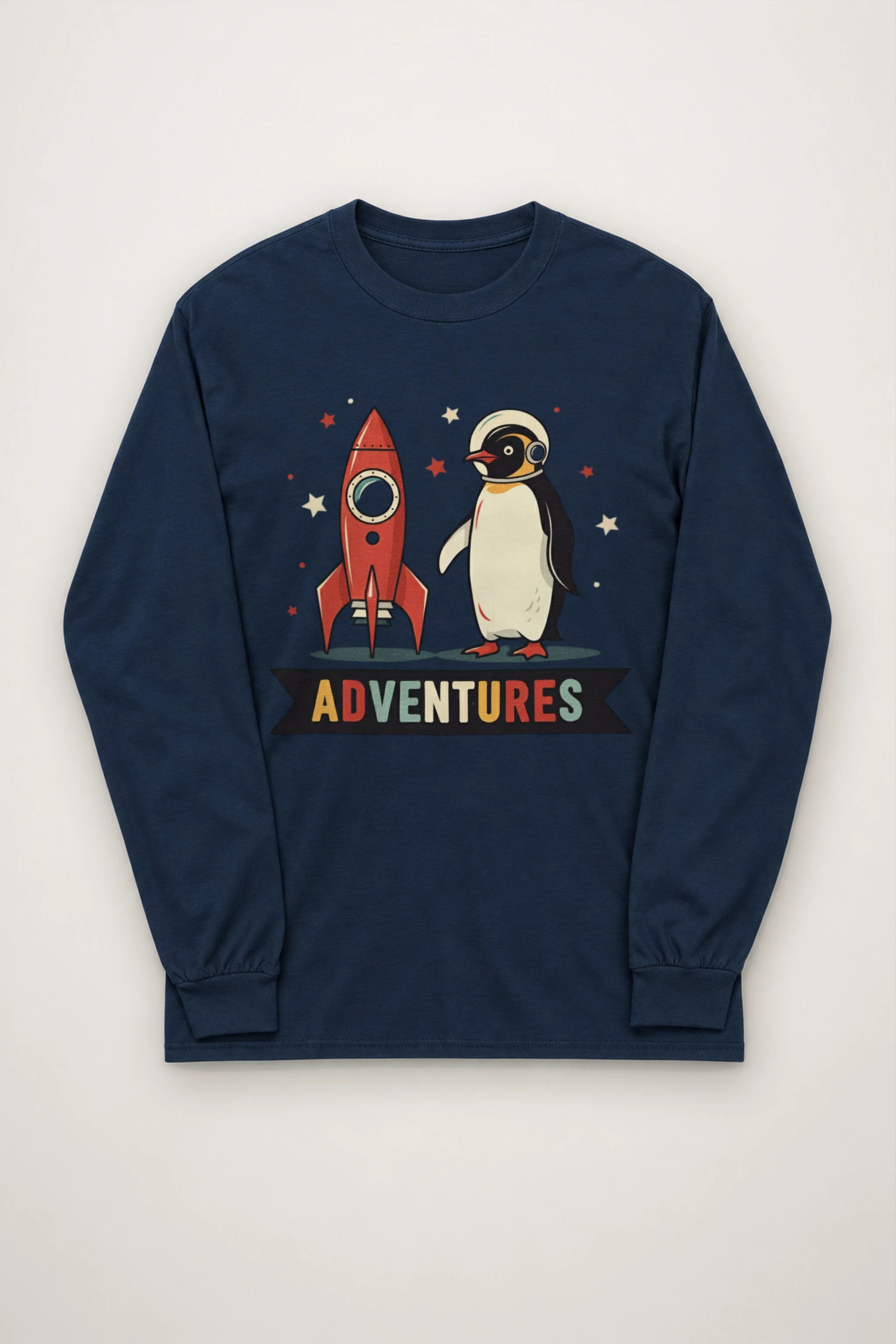 "Adventures Rocket Penguin" Unisex Longsleeve T-shirt