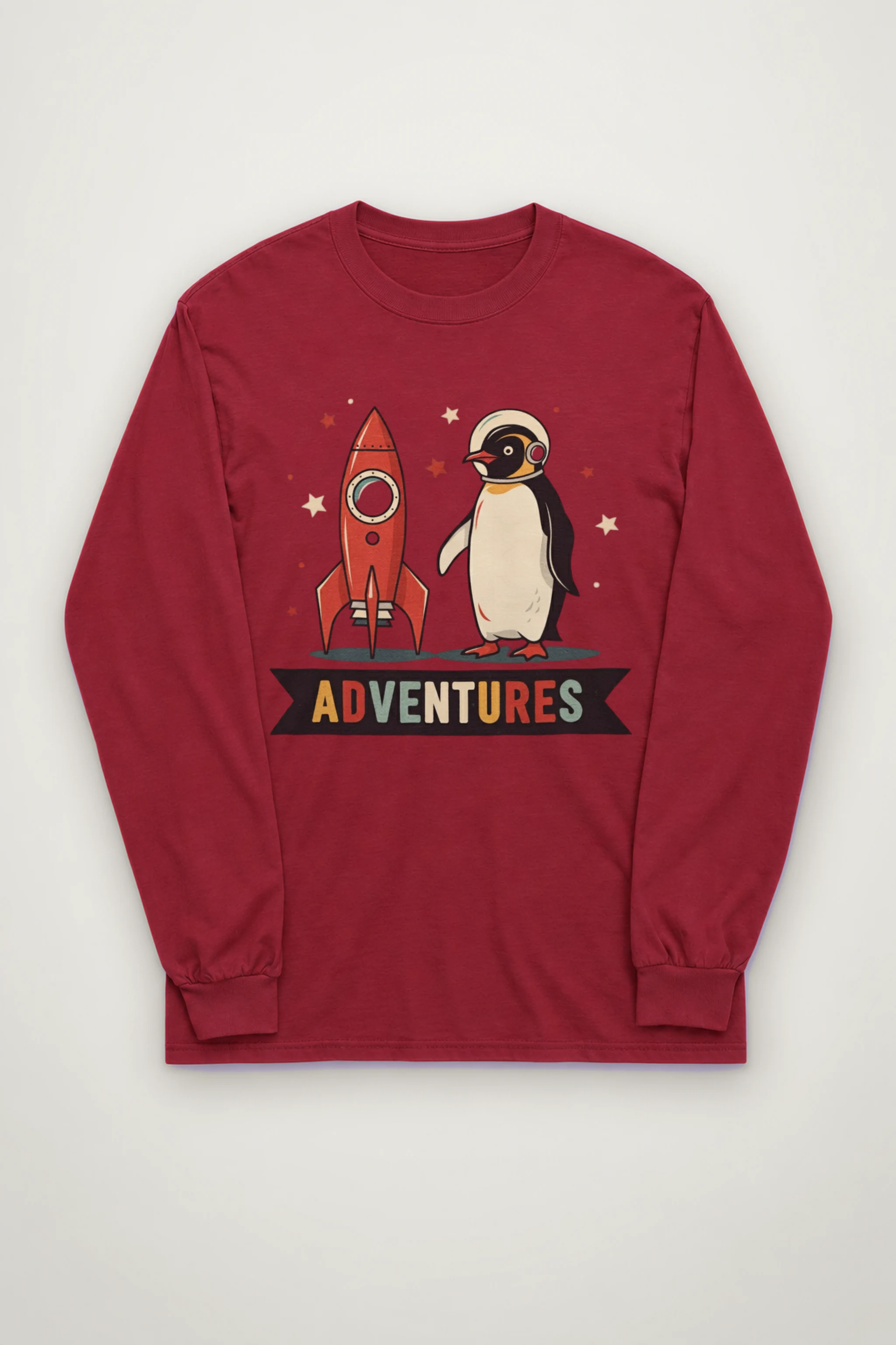 "Adventures Rocket Penguin" Unisex Longsleeve T-shirt