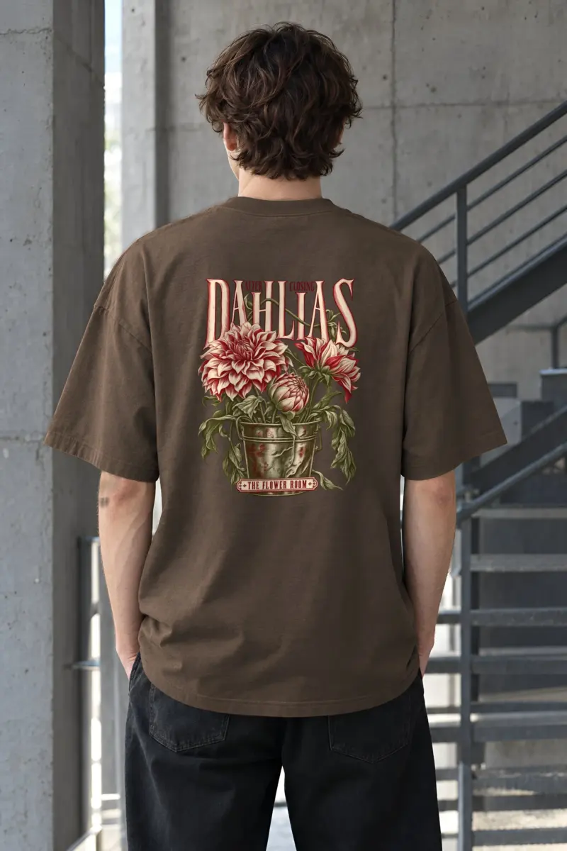 "After Closing Dahlias" Men's Oversized Heavyweight Crewneck T-Shirt