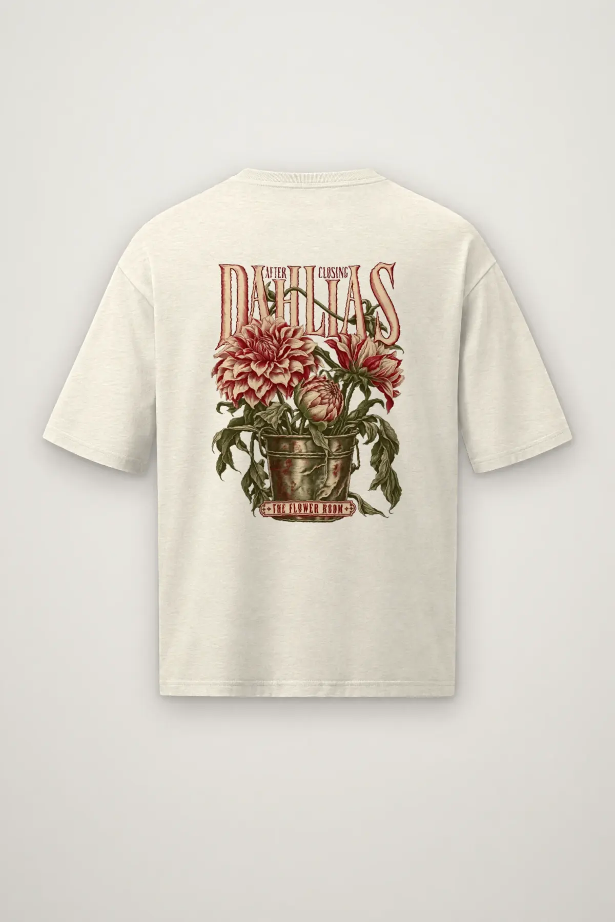 "After Closing Dahlias" Men's Oversized Heavyweight Crewneck T-Shirt