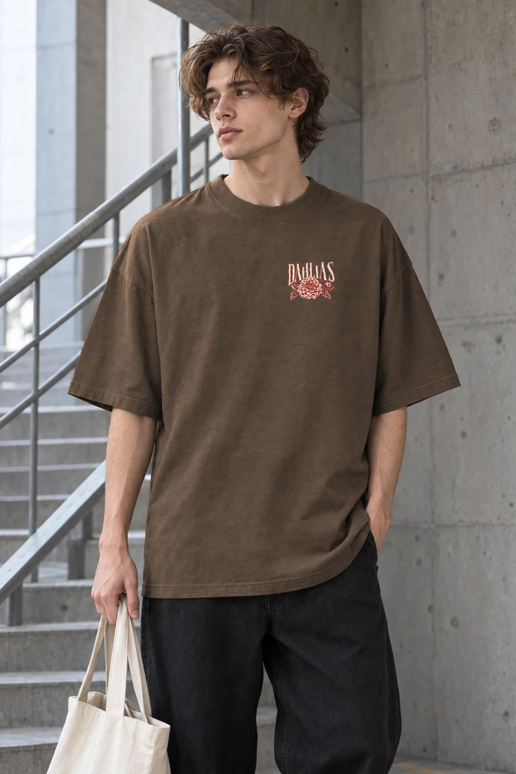 "After Closing Dahlias" Men's Oversized Heavyweight Crewneck T-Shirt