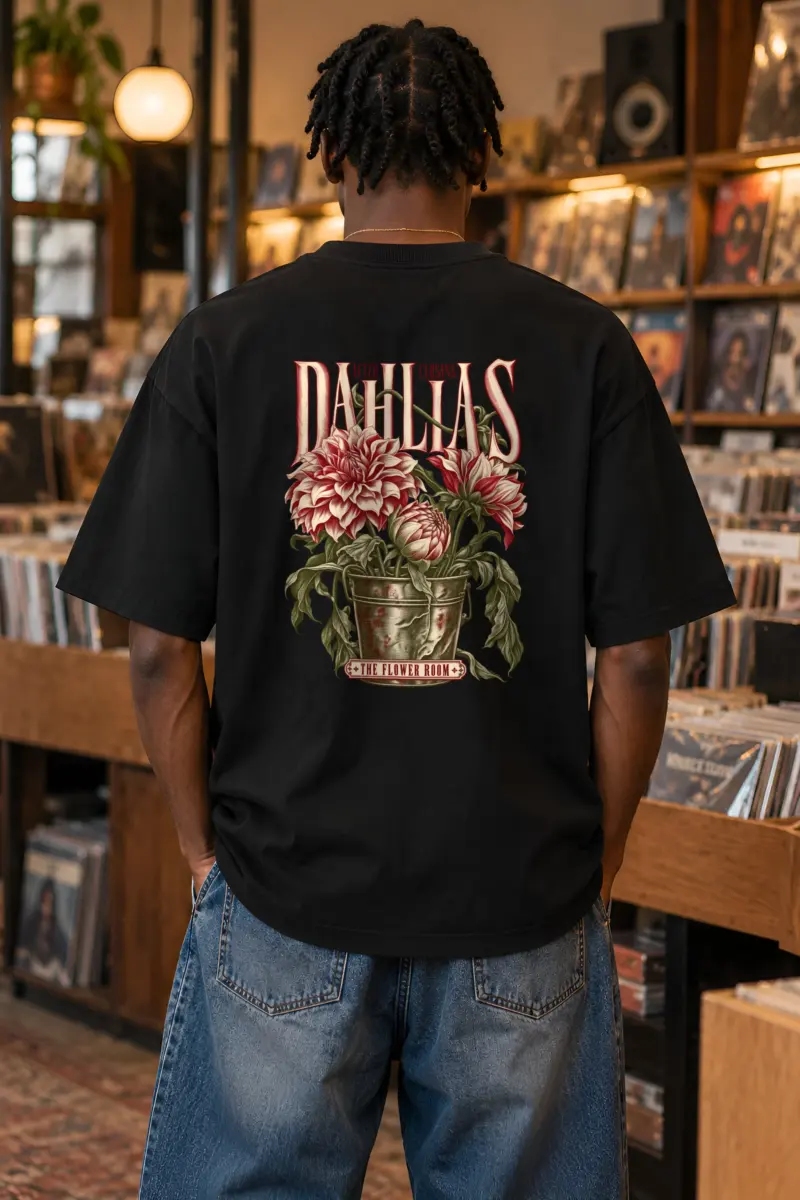 "After Closing Dahlias" Unisex Oversized Heavyweight Crewneck T-Shirt