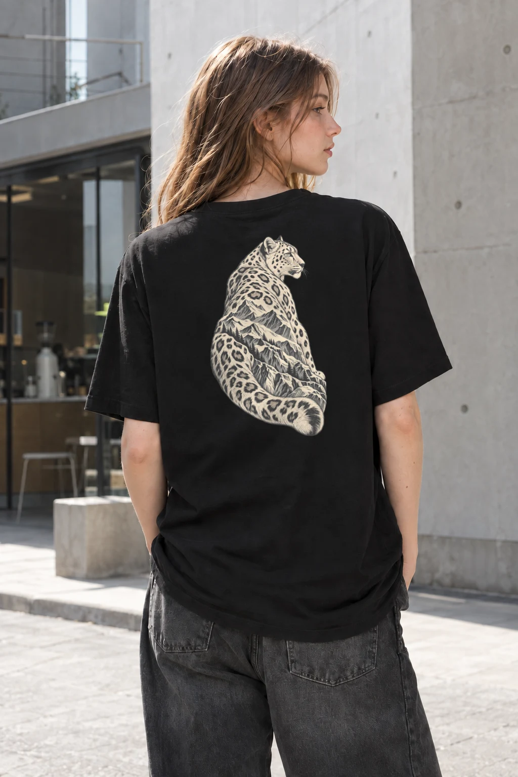 "Alpine Leopard Engraving" Heavyweight Unisex Crewneck T-shirt | Gildan 5000