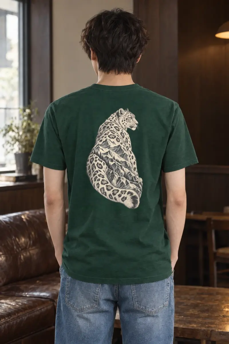 "Alpine Leopard Engraving" Heavyweight Unisex Crewneck T-shirt | Gildan 5000