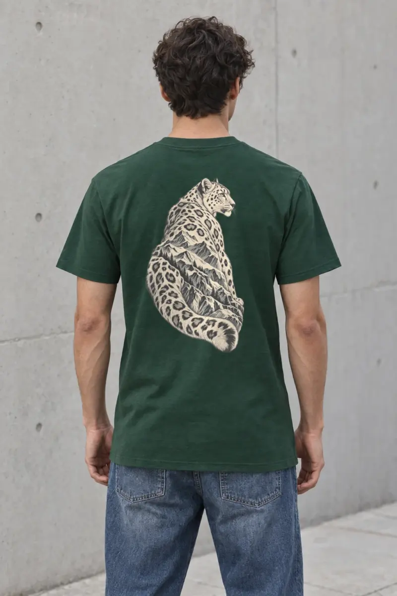 "Alpine Leopard Engraving" Heavyweight Unisex Crewneck T-shirt | Gildan 5000