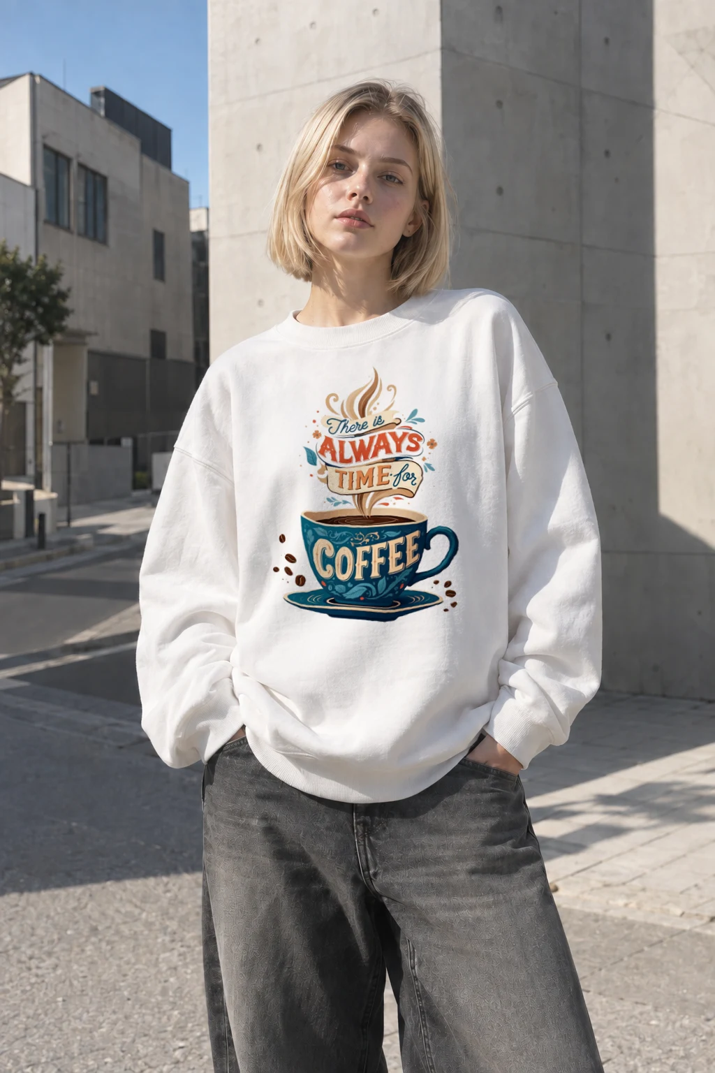 "Always Time For Coffee" Heavy Blend Unisex Crewneck Sweatshirt | Gildan 18000