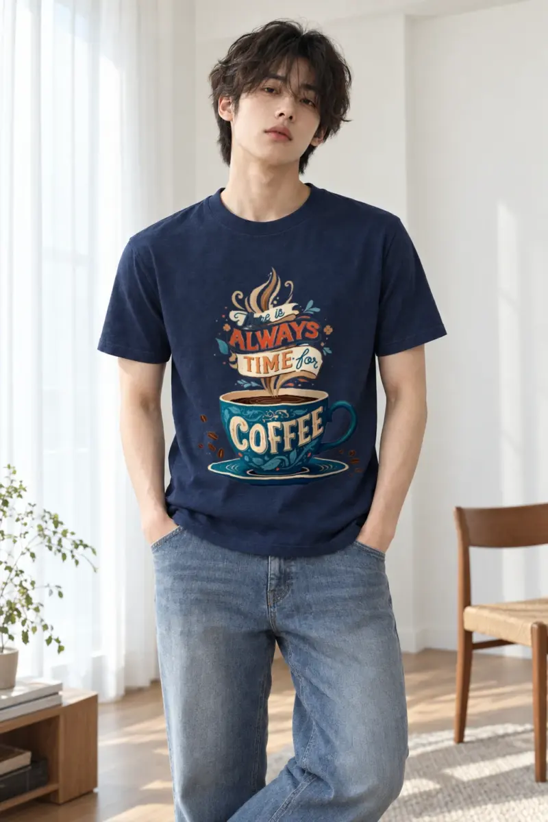 "Always Time For Coffee" Heavyweight Unisex Crewneck T-shirt
