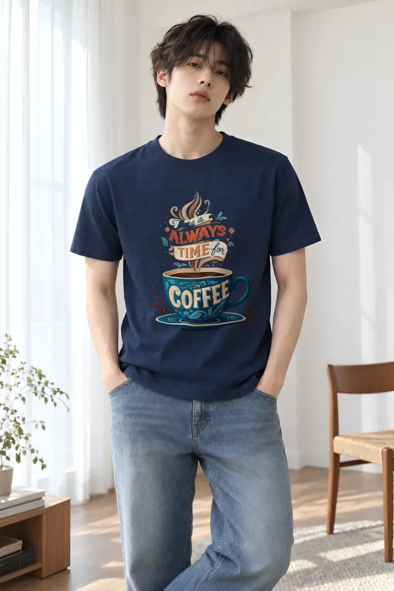 "Always Time For Coffee" Heavyweight Unisex Crewneck T-shirt