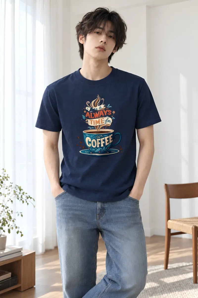 "Always Time For Coffee" Heavyweight Unisex Crewneck T-shirt