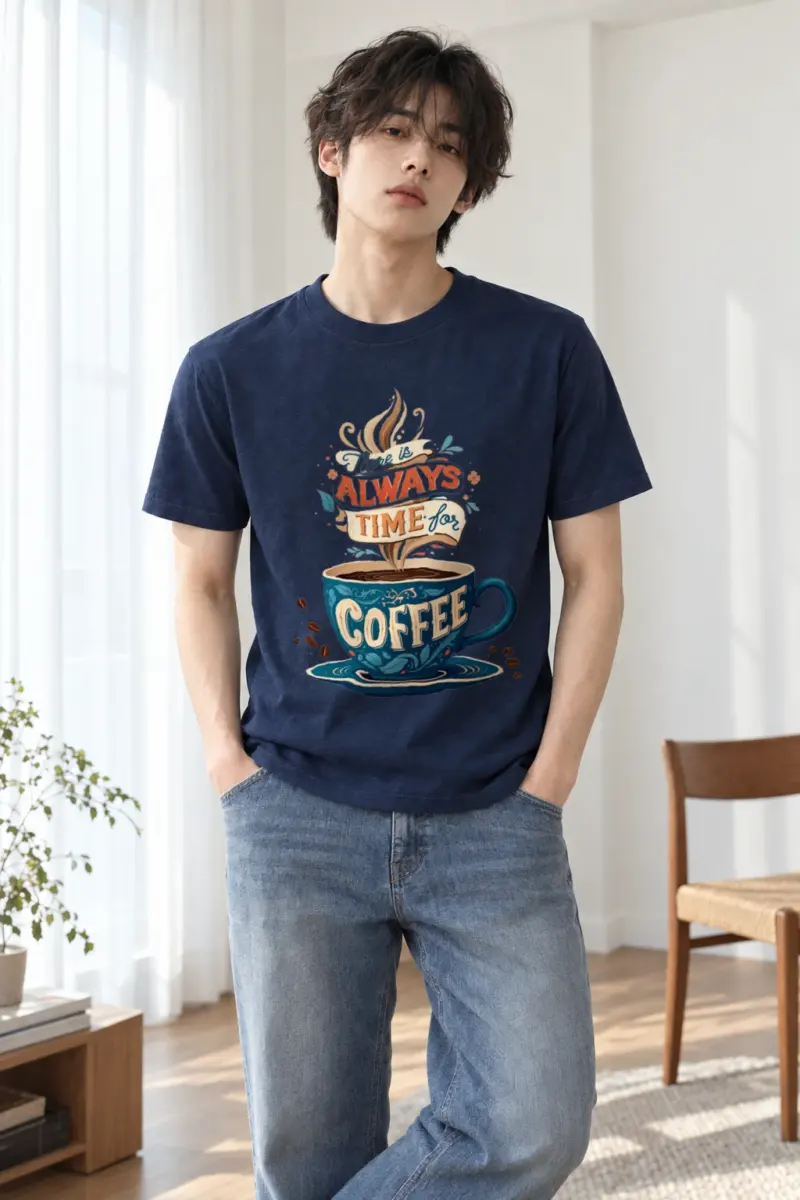 "Always Time For Coffee" Heavyweight Unisex Crewneck T-shirt