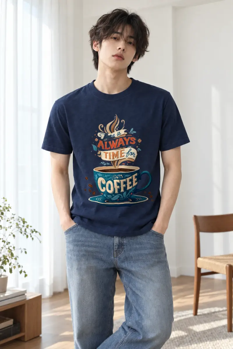 "Always Time For Coffee" Heavyweight Unisex Crewneck T-shirt