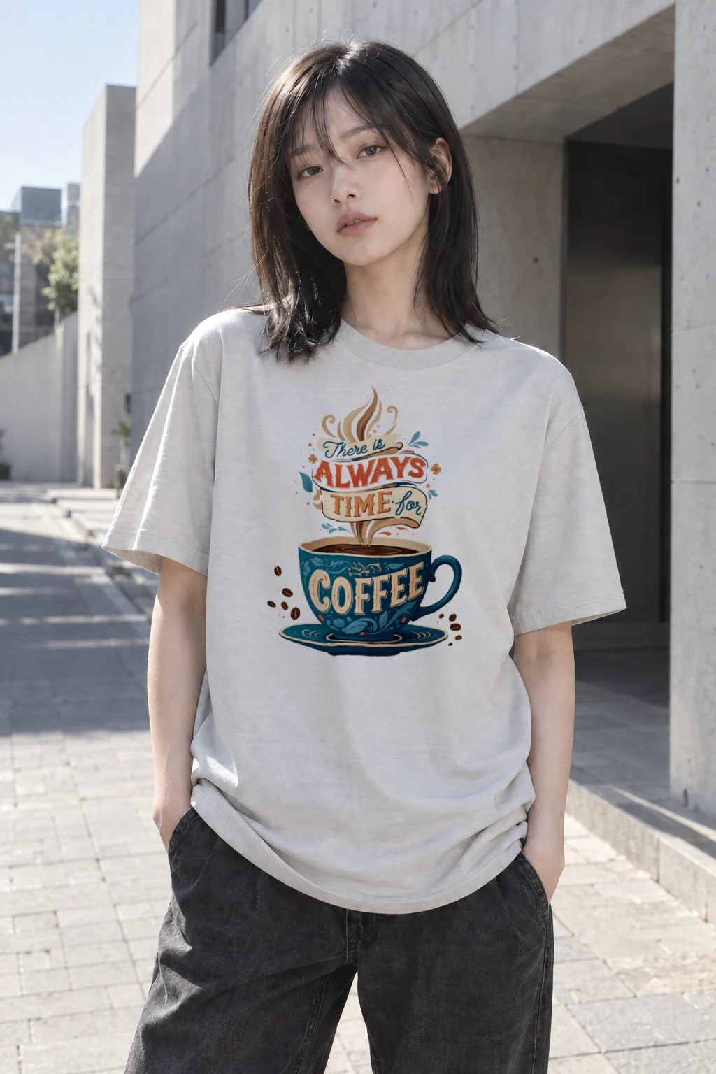 "Always Time For Coffee" Heavyweight Unisex Crewneck T-shirt | Gildan 5000