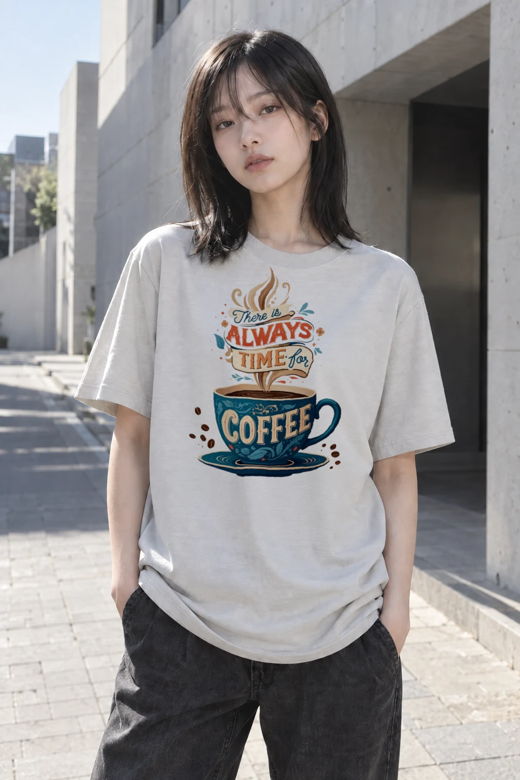 "Always Time For Coffee" Heavyweight Unisex Crewneck T-shirt | Gildan 5000