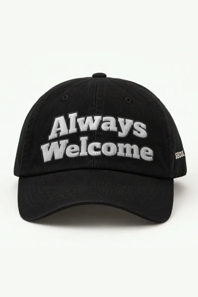 "Always Welcome" Classic Dad Hat · Embroidered — black/cap-front