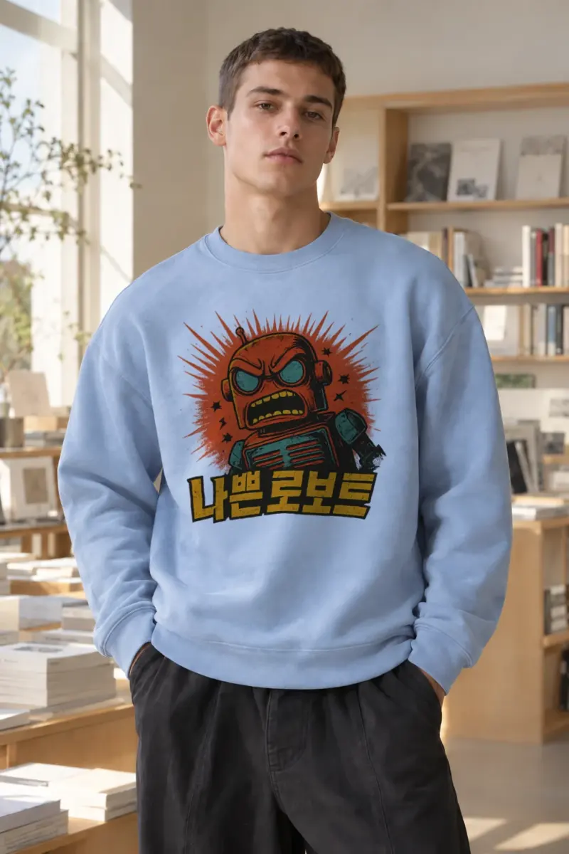 “Angry Robot Sunburst” Heavy Blend Unisex Crewneck Sweatshirt | Gildan 18000