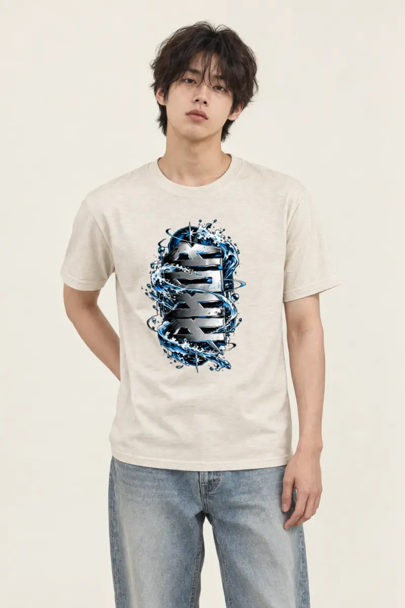 "Sea Chrome Block Waves" Heavyweight Unisex Crewneck T-shirt