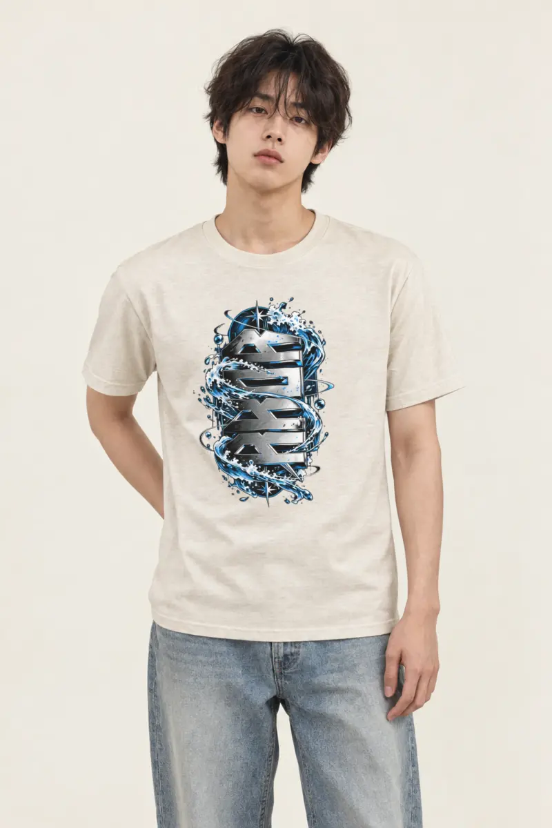 "Sea Chrome Block Waves" Heavyweight Unisex Crewneck T-shirt