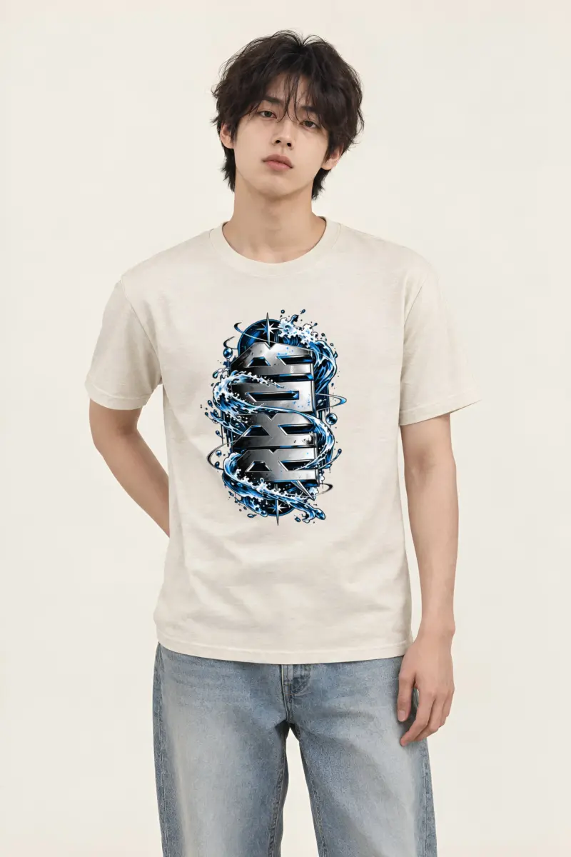 "Sea Chrome Block Waves" Heavyweight Unisex Crewneck T-shirt