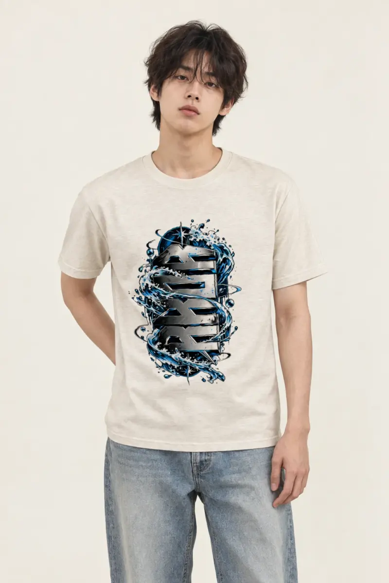 "Sea Chrome Block Waves" Heavyweight Unisex Crewneck T-shirt