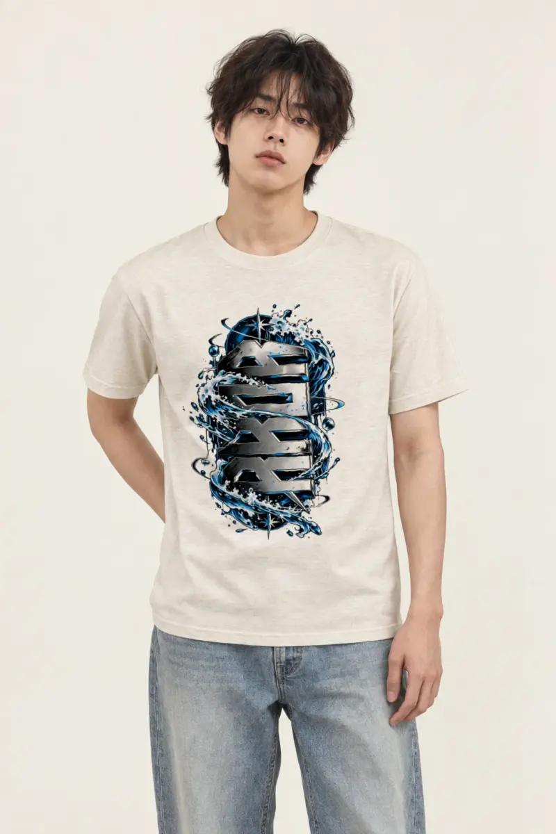 "Sea Chrome Block Waves" Heavyweight Unisex Crewneck T-shirt