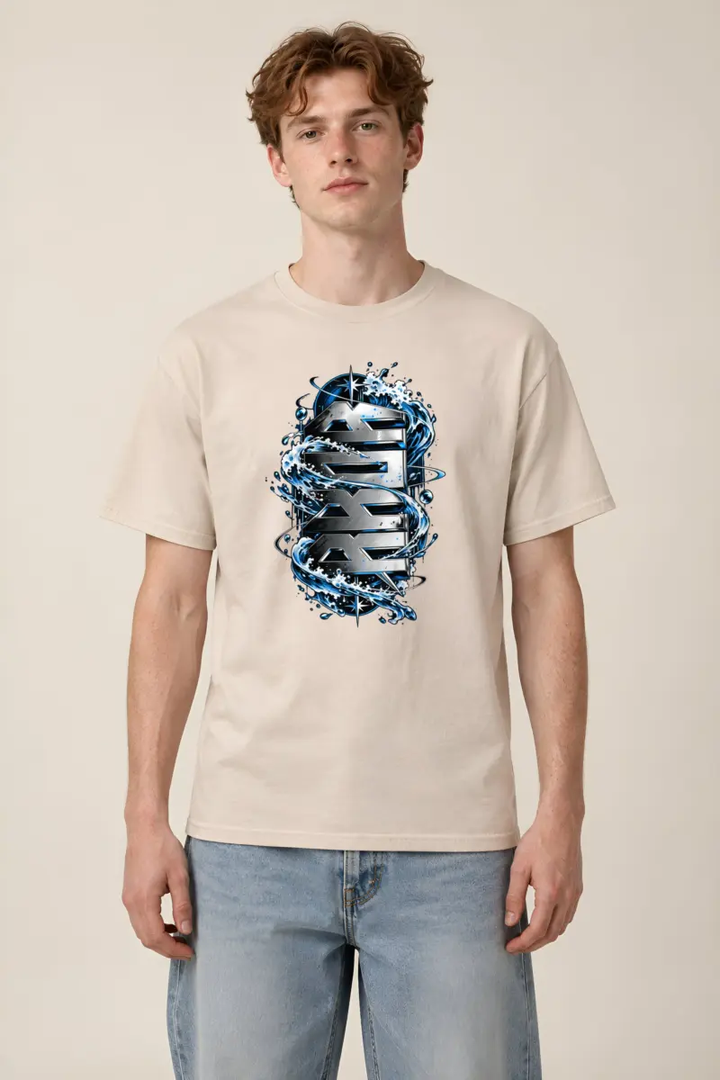"Sea Chrome Block Waves" Heavyweight Unisex Crewneck T-shirt