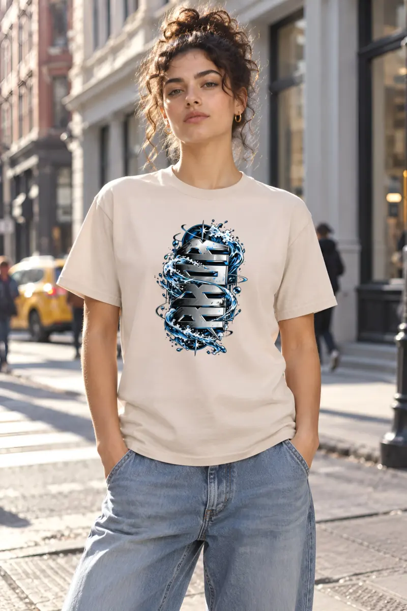 "Sea Chrome Block Waves" Heavyweight Unisex Crewneck T-shirt