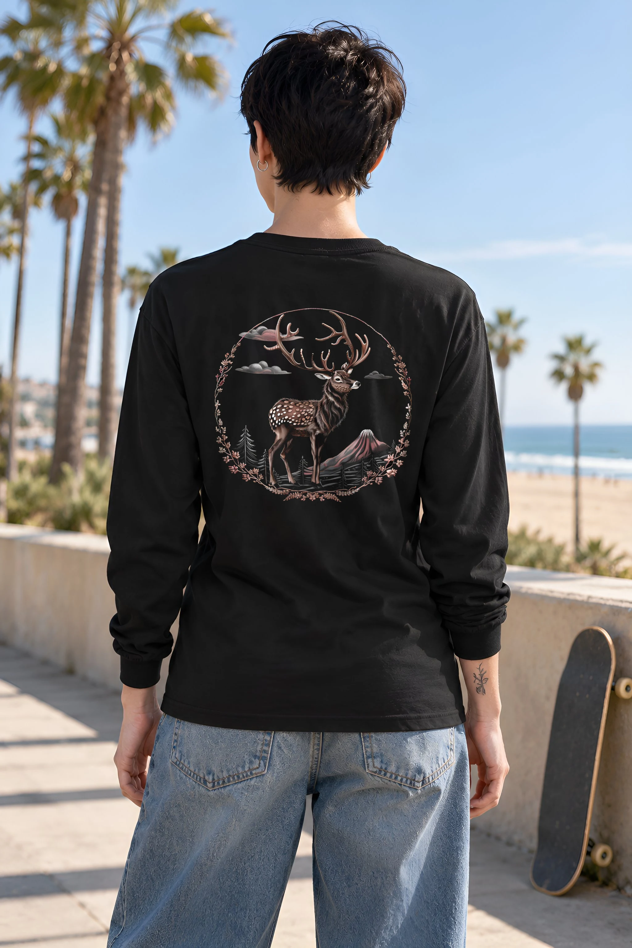 "Antlered Mountain Deer" Unisex Longsleeve T-shirt