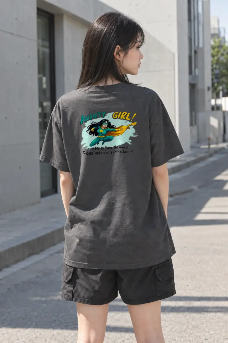 “Anxiety Girl” Heavyweight Unisex Crewneck T-shirt | Gildan 5000