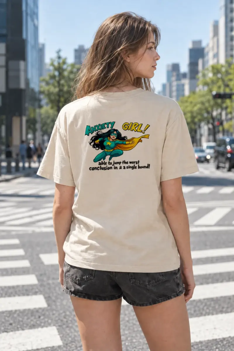 "Anxiety Girl" Heavyweight Unisex Crewneck T-shirt | Gildan 5000