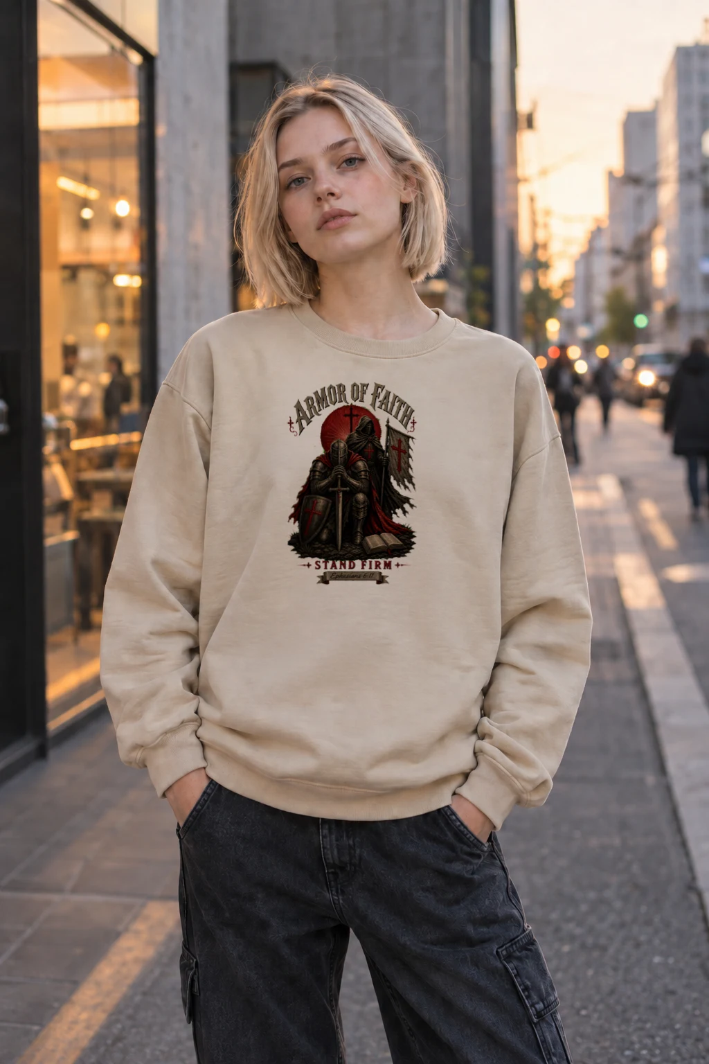 "Armor Of Faith" Heavy Blend Unisex Crewneck Sweatshirt | Gildan 18000
