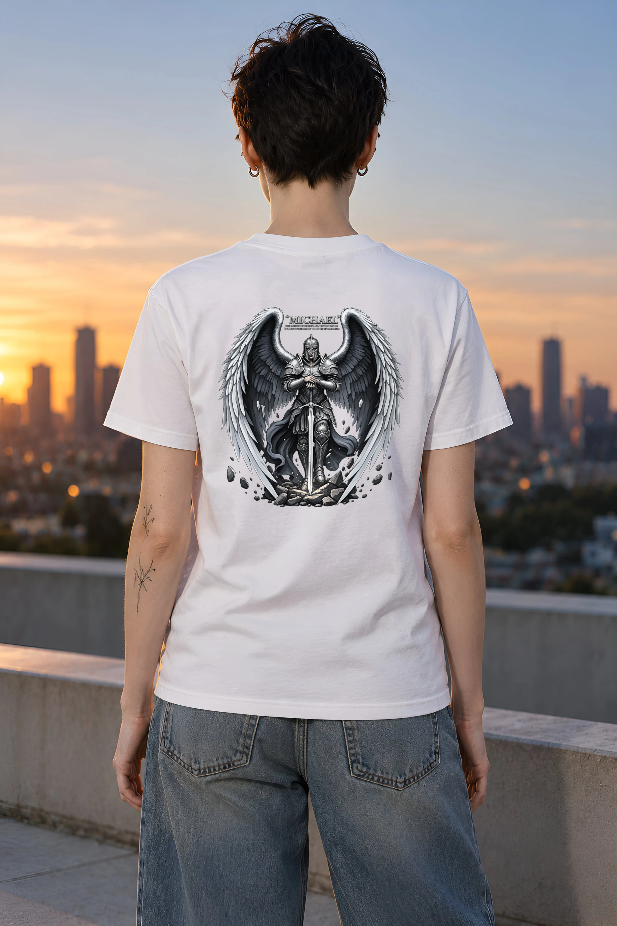 "Armored Archangel Michael" Heavyweight Unisex Crewneck T-shirt