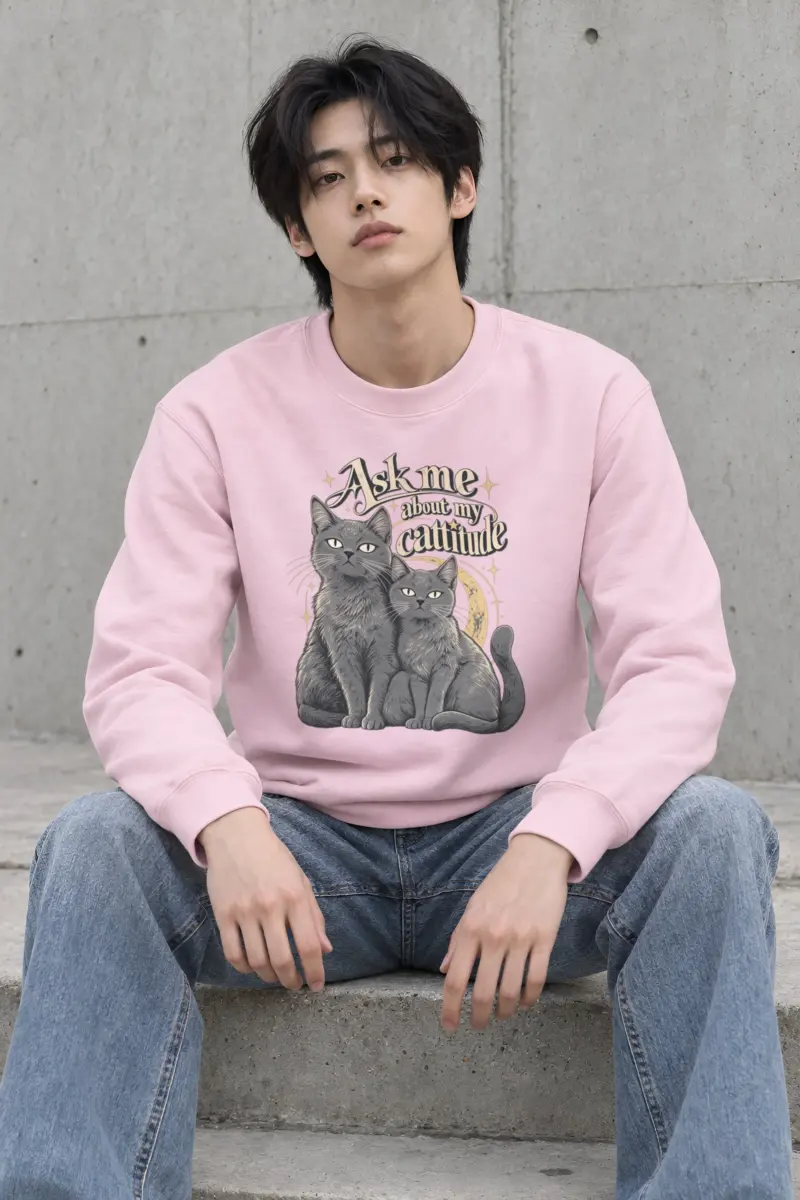 "Ask Me About My Cattitude" Heavy Blend Unisex Crewneck Sweatshirt