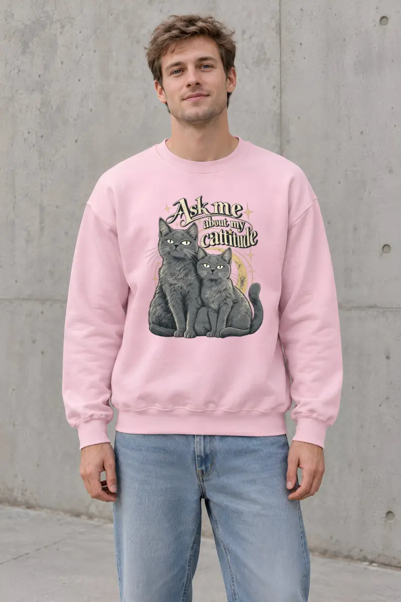"Ask Me About My Cattitude" Heavy Blend Unisex Crewneck Sweatshirt