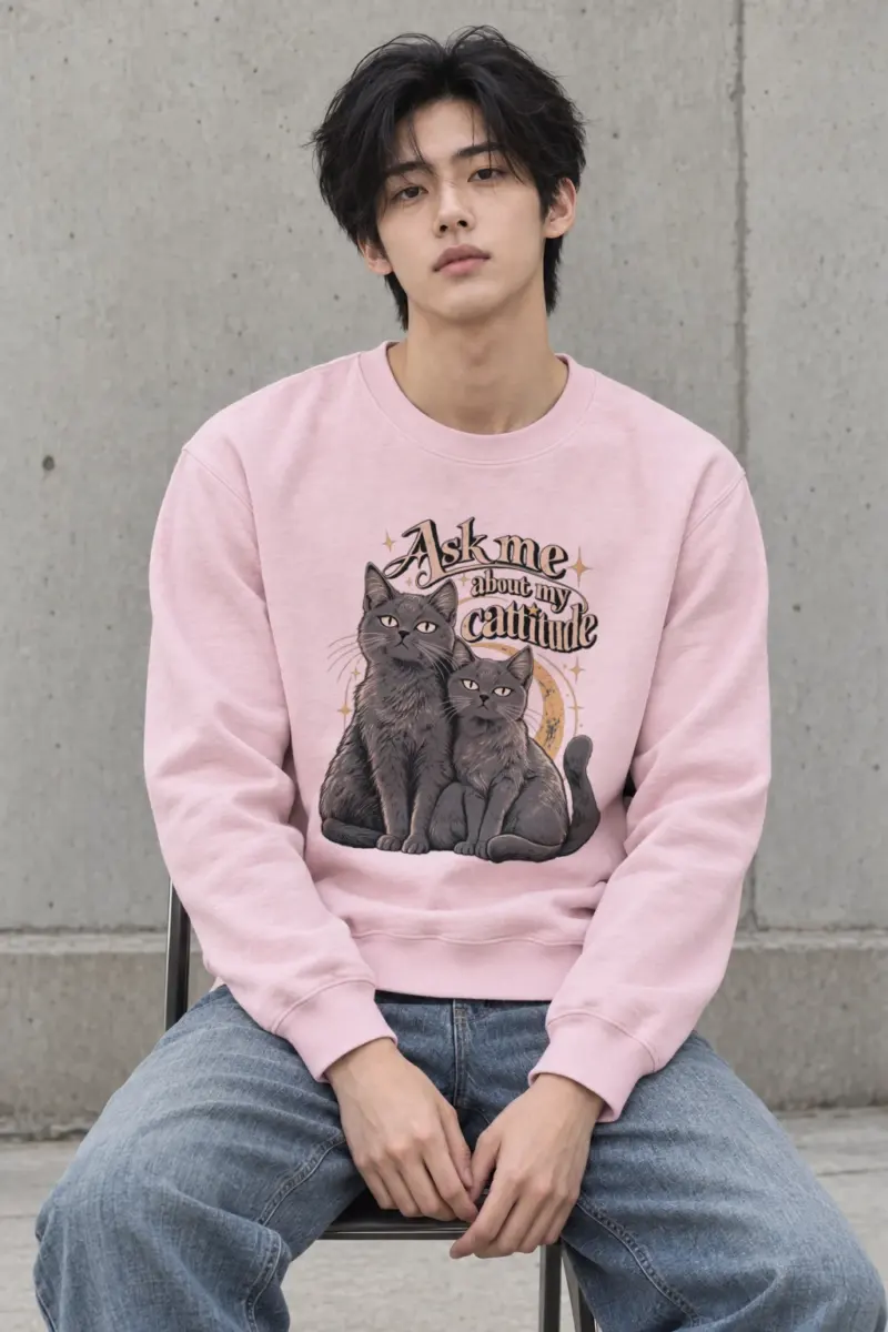 "Ask Me About My Cattitude" Heavy Blend Unisex Crewneck Sweatshirt | Gildan 18000