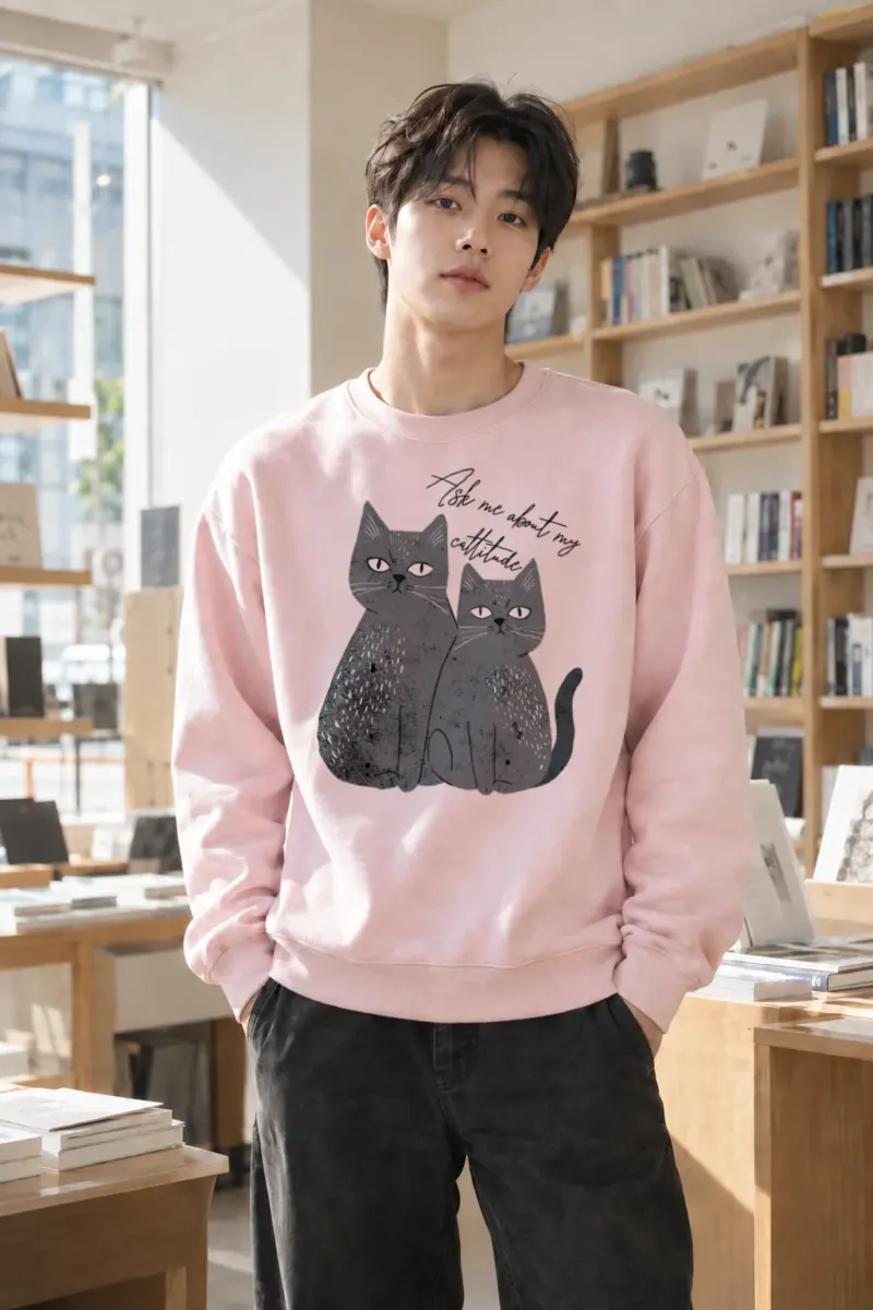 “Ask Me About My Cattitude” Heavy Blend Unisex Crewneck Sweatshirt | Gildan 18000