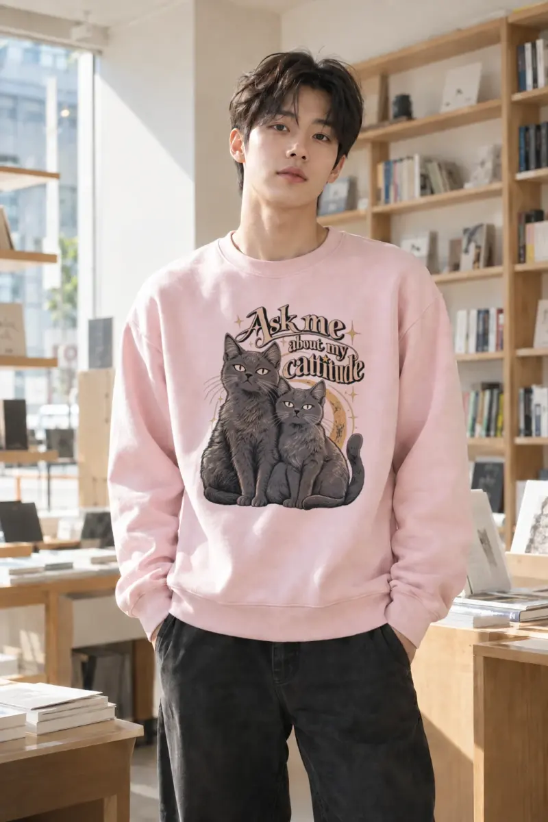 "Ask Me About My Cattitude" Heavy Blend Unisex Crewneck Sweatshirt | Gildan 18000