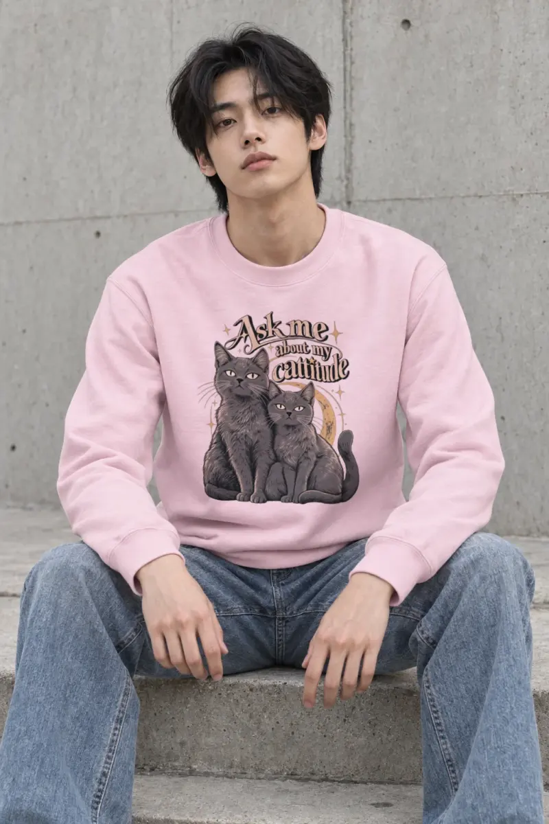 "Ask Me About My Cattitude" Heavy Blend Unisex Crewneck Sweatshirt