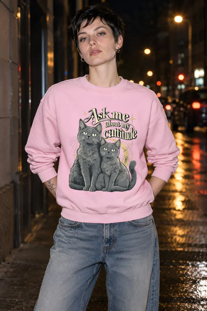 "Ask Me About My Cattitude" Heavy Blend Unisex Crewneck Sweatshirt