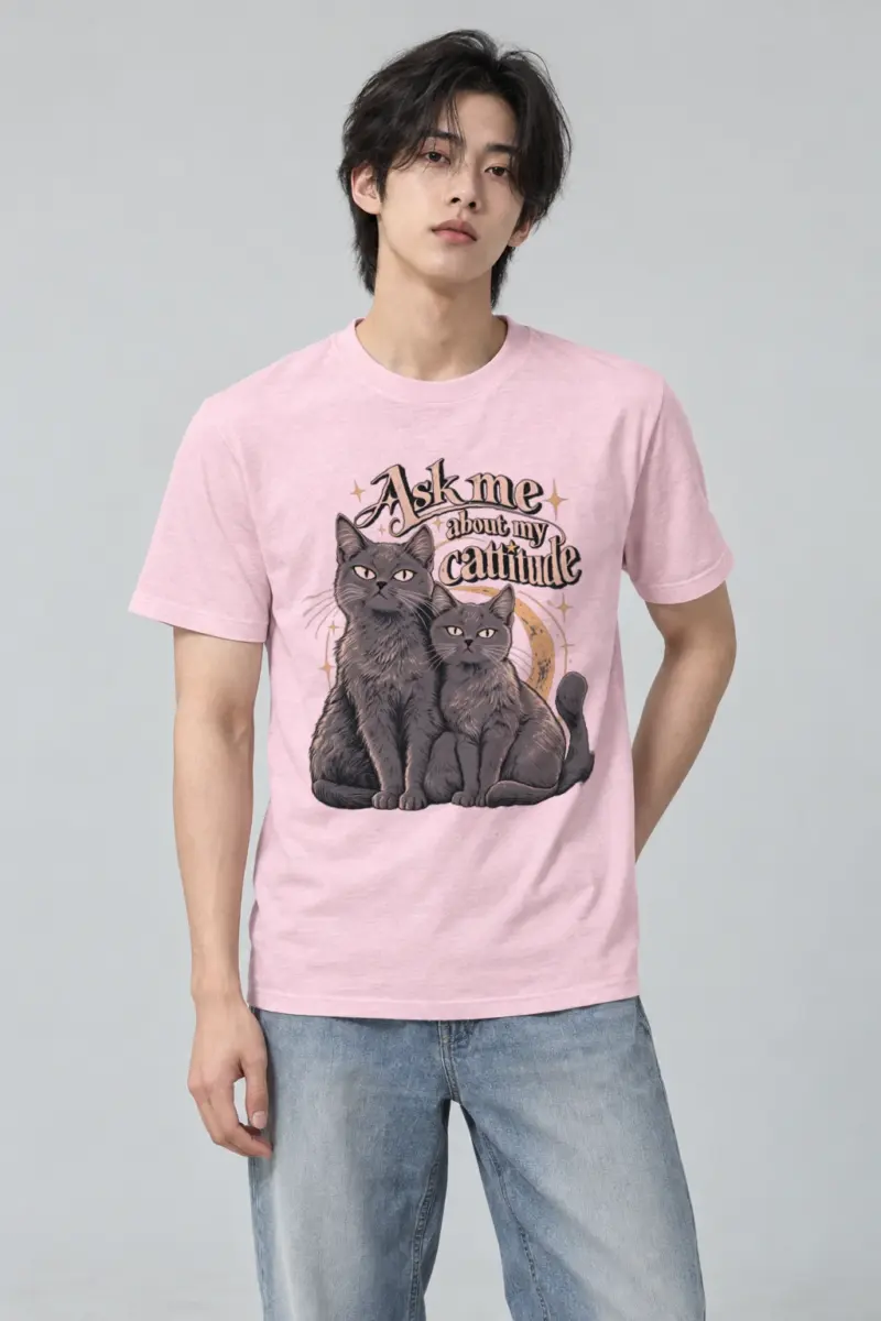 "Ask Me About My Cattitude" Heavyweight Unisex Crewneck T-shirt | Gildan 5000