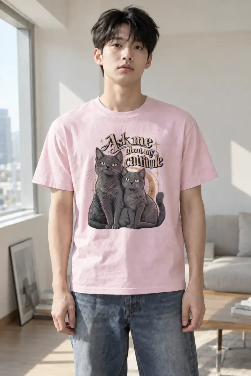 "Ask Me About My Cattitude" Heavyweight Unisex Crewneck T-shirt | Gildan 5000