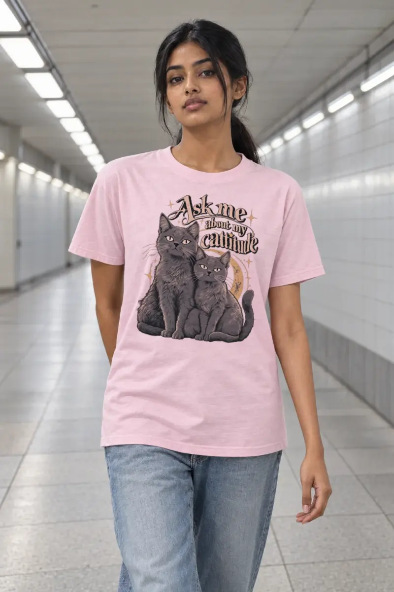 "Ask Me About My Cattitude" Heavyweight Unisex Crewneck T-shirt | Gildan 5000