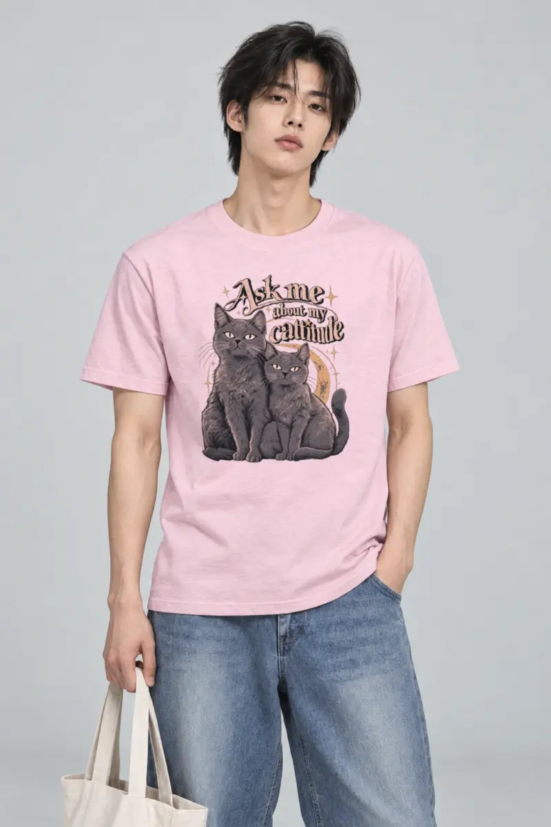 "Ask Me About My Cattitude" Heavyweight Unisex Crewneck T-shirt