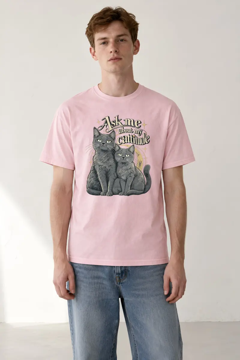 "Ask Me About My Cattitude" Heavyweight Unisex Crewneck T-shirt
